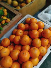 High angle view of lemons for sale at market