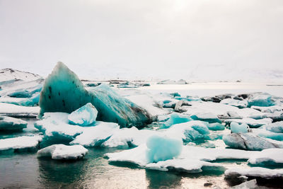 Scenic view of frozen sea against sky during winter