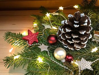 Close-up of illuminated christmas tree