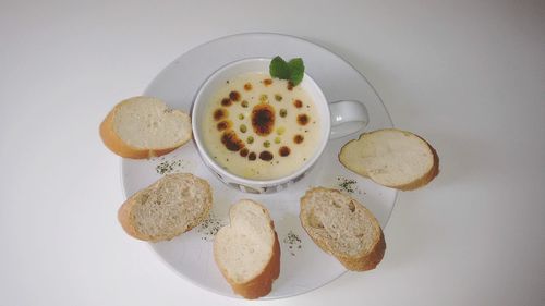High angle view of breakfast on table
