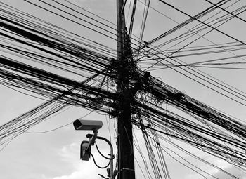 Low angle view of electricity pylon against sky