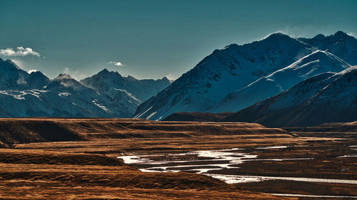 Scenic view of snowcapped mountains against sky