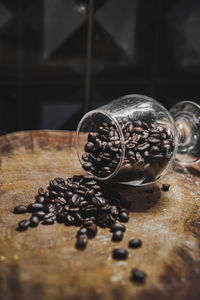 Close-up of coffee beans on table