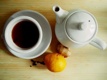 High angle view of tea on table