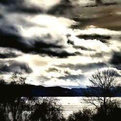 Scenic view of lake against cloudy sky