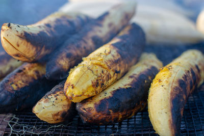 Close-up of meat on barbecue grill