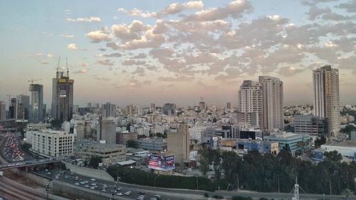 View of city at sunset