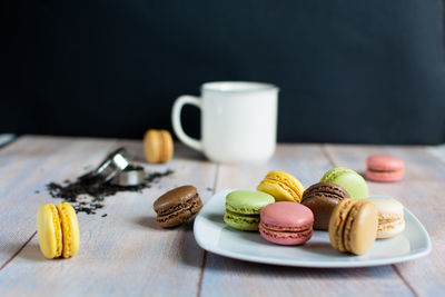 Close-up of dessert served on table