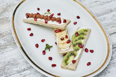 High angle view of food in plate on table