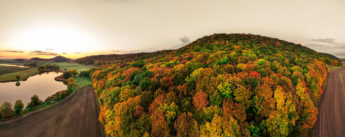 Scenic view of mountains against sky during sunset