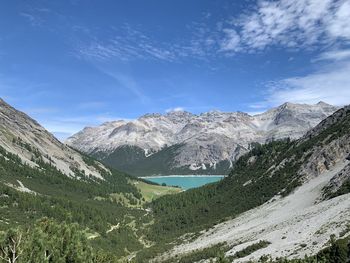 Scenic view of snowcapped mountains against sky