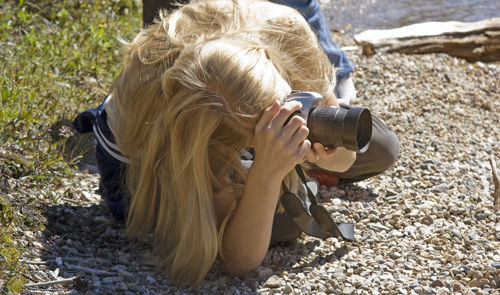 Photographer using camera