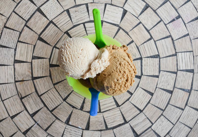 High angle view of ice cream in container