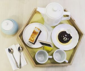 High angle view of breakfast on table