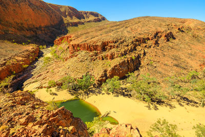 Scenic view of mountain by river against sky