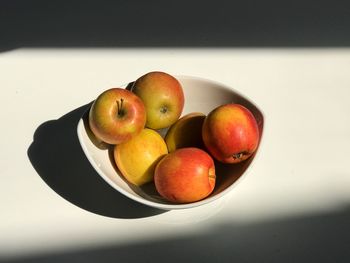 High angle view of fruits in bowl on table