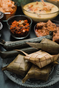 High angle view of food on table