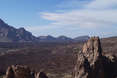 Scenic view of mountains against cloudy sky