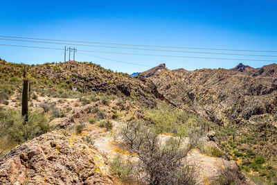 Scenic view of land against clear blue sky