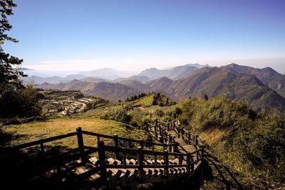 Scenic view of mountains against clear sky