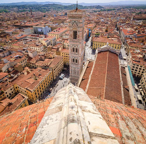 High angle view of buildings in city