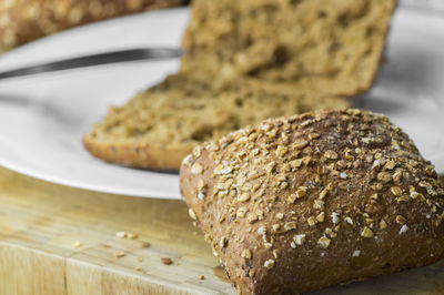 Close-up of wholegrain bread on table