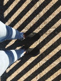 Low section of person standing on zebra crossing