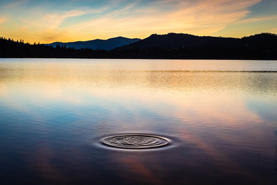 Scenic view of lake against sky during sunset