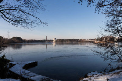 Scenic view of lake against clear sky