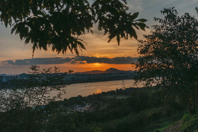 Scenic view of lake against sky during sunset