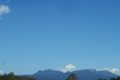 Scenic view of mountains against clear blue sky