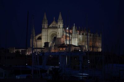 Illuminated buildings at night