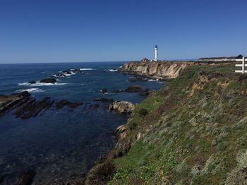 Scenic view of sea against clear sky