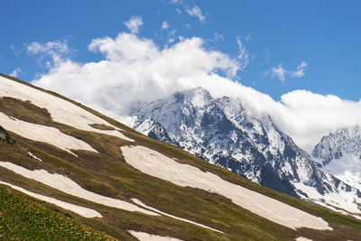 Scenic view of snowcapped mountains against sky