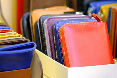 Close-up of leather for sale in store