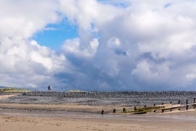People on beach against sky