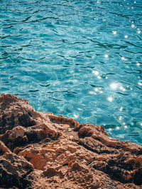 High angle view of rocks by swimming pool