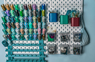 Close-up of multi colored pencils in shop