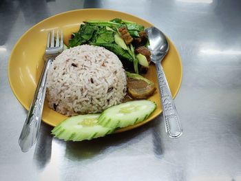 High angle view of food in plate