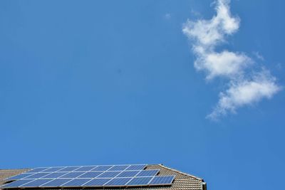 Low angle view of blue sky over roof