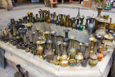 High angle view of objects for sale in market