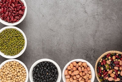 High angle view of various fruits in bowl on table