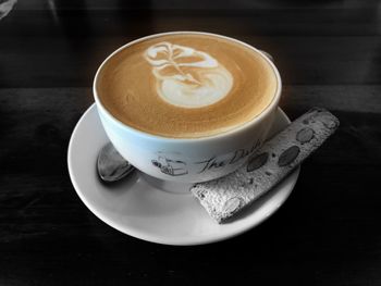High angle view of coffee on table