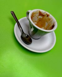 High angle view of coffee on table