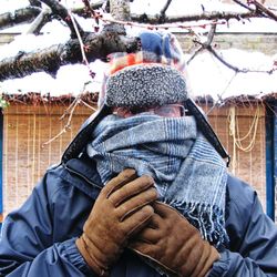 Rear view of man on snow