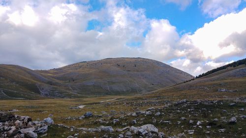 Panoramic view of landscape and mountains against sky