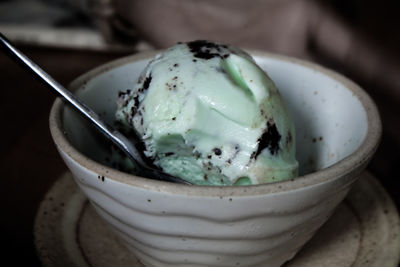 Close-up of ice cream in bowl