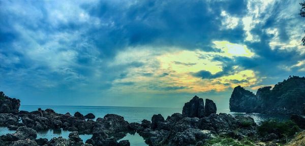 Panoramic view of sea against sky during sunset