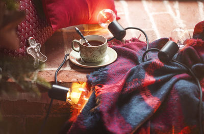 Close-up of coffee cup on table