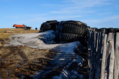 Tire wind break on a ranch